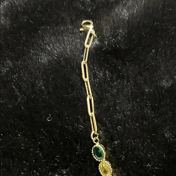 Multicolor Gemstone 14k Gold Plated Chain Bracelet NEW - Picture 5 of 6